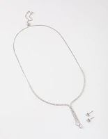 Rhodium Cup Chain Y-Neck Jewellery Set