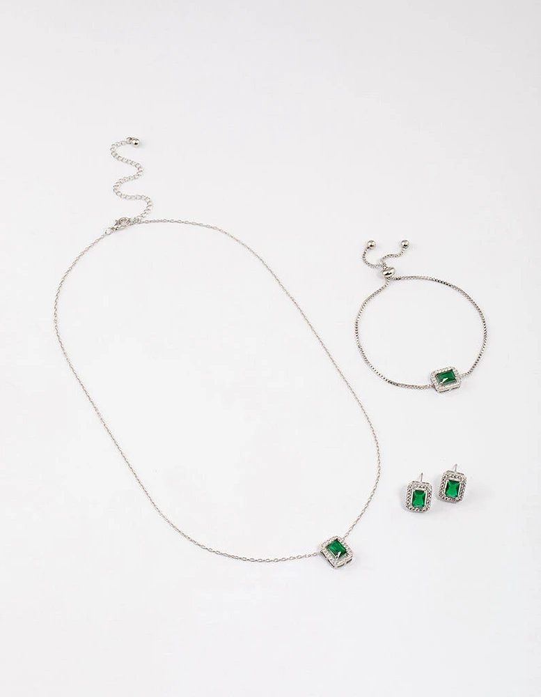 Silver Square Halo Jewellery Set