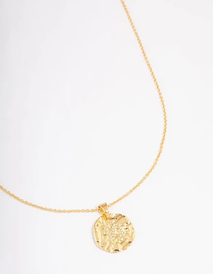 Gold Plated Capricorn Coin Pendant Necklace