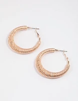 Rose Gold Textured Threader Hoop Earrings