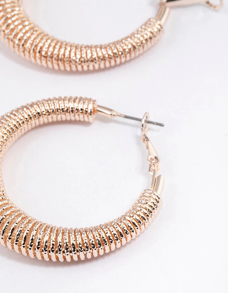 Rose Gold Textured Threader Hoop Earrings