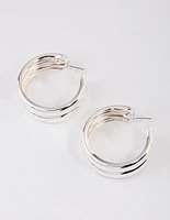 Silver Double Rib Hoop Earrings 40mm