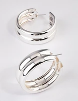 Silver Double Rib Hoop Earrings 40mm