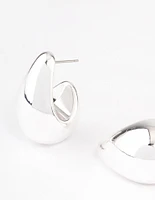 Silver Midi Pear Hoop Earrings