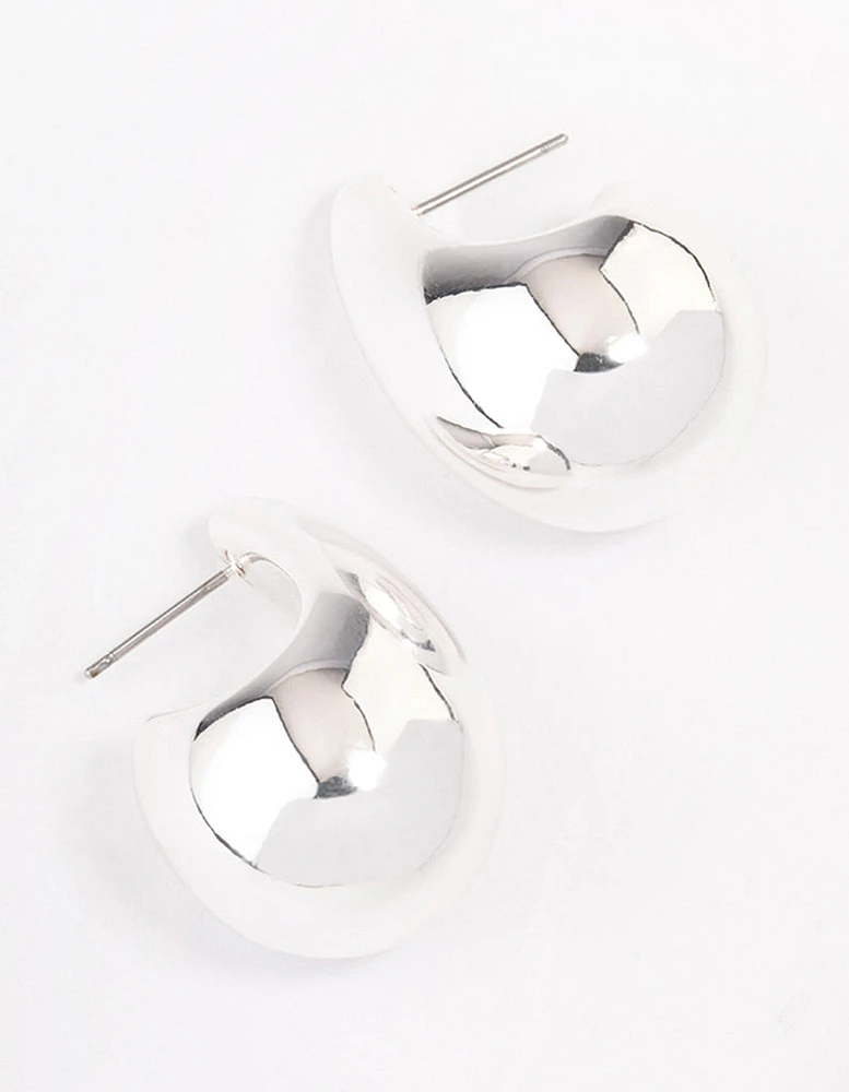 Silver Midi Pear Hoop Earrings