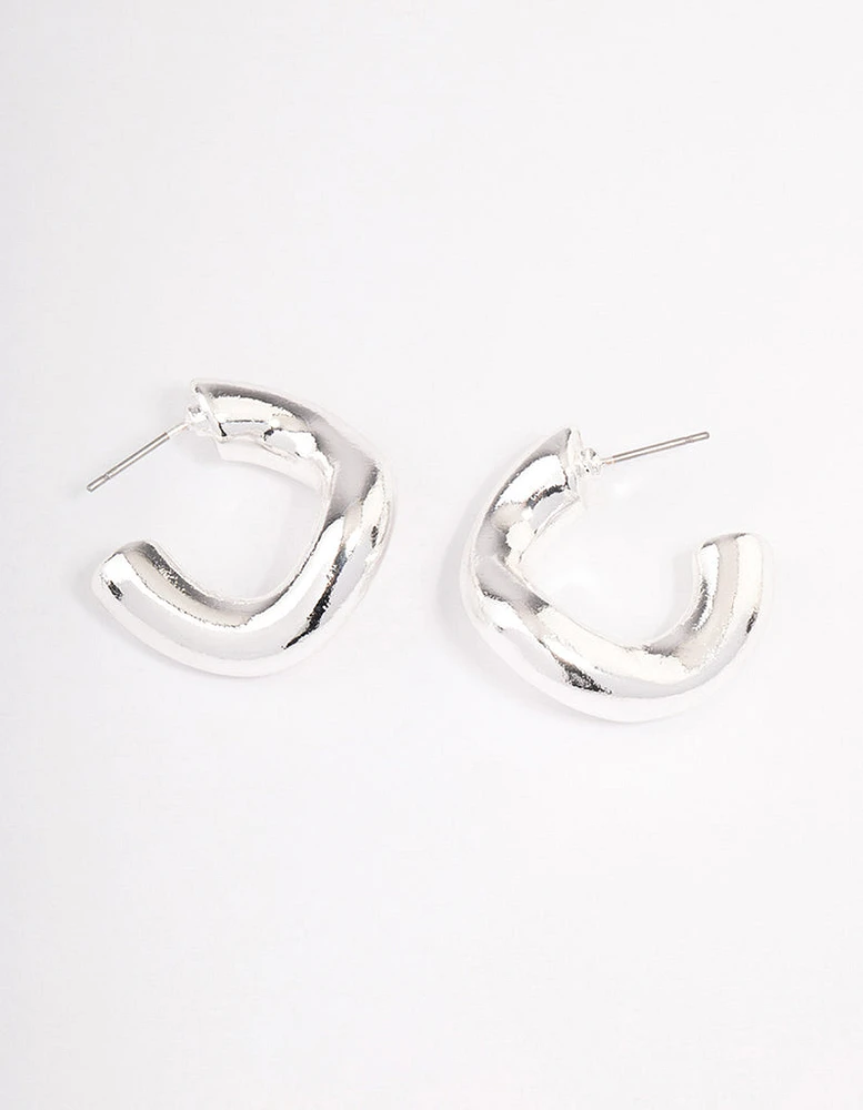 Silver Wave Thick Hoop Earrings