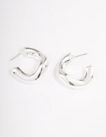 Silver Wave Thick Hoop Earrings