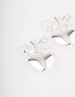 Silver Bow Heart Drop Earrings