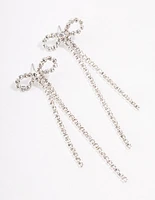 Silver Diamante Cupchain Bow Drop Earrings