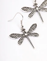 Antique Silver Dragonfly Drop Earrings