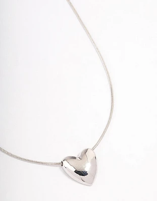 Silver Large Plain Heart Pendant Necklace