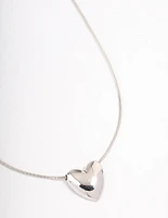 Rhodium Large Plain Heart Pendant Necklace