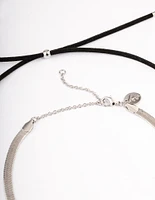 Silver Snake Chain Black Suede Cord Necklace Pack