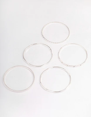 Silver Mixed Hammered Bangle 5-Pack