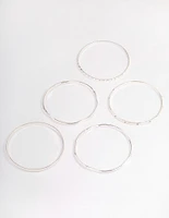 Silver Mixed Hammered Bangle 5-Pack