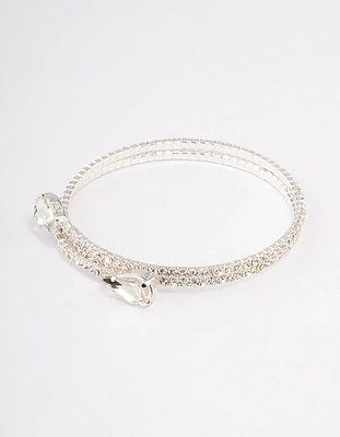 Silver Diamante Pearl Double Row Bangle