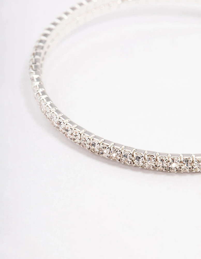 Silver Diamante Pearl Double Row Cuff Bangle