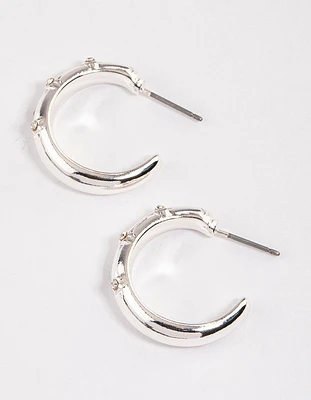 Silver Diamante Etched Hoop Earrings