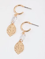 Gold Diamante Leaf Huggie Earrings