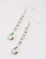 Silver Diamante Link Pear Drop Earrings