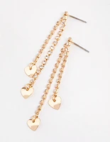 Gold Double Cup Chain Heart Drop Earrings