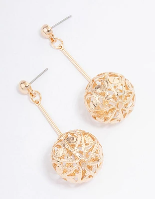 Gold Filigree Ball Stack Drop Earrings