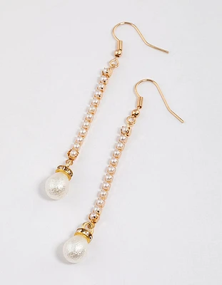 Gold Pearl Cup Chain Drop Earrings