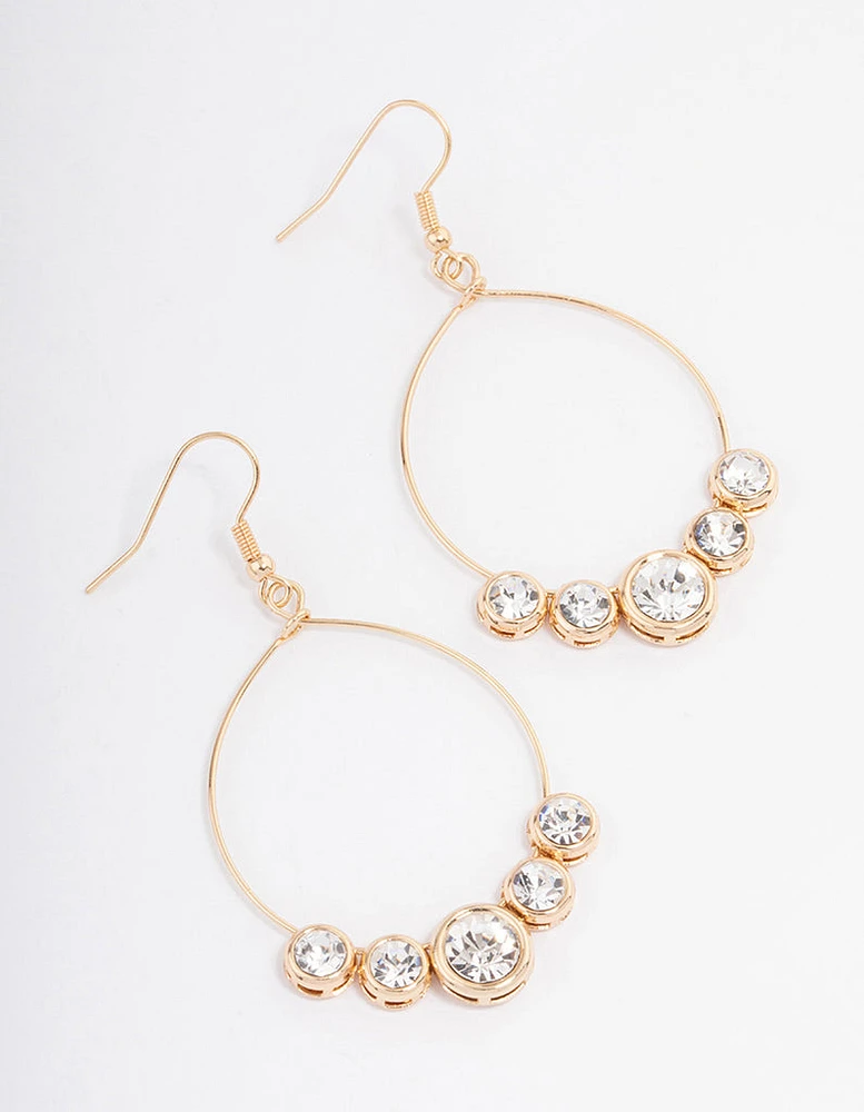 Gold Diamante Fine Hoop Drop Earrings