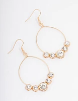 Gold Diamante Fine Hoop Drop Earrings