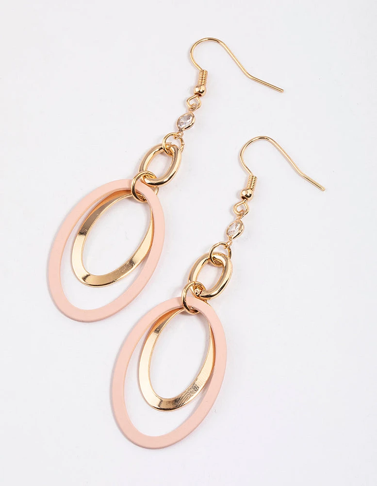 Pink Open Circle Drop Earrings