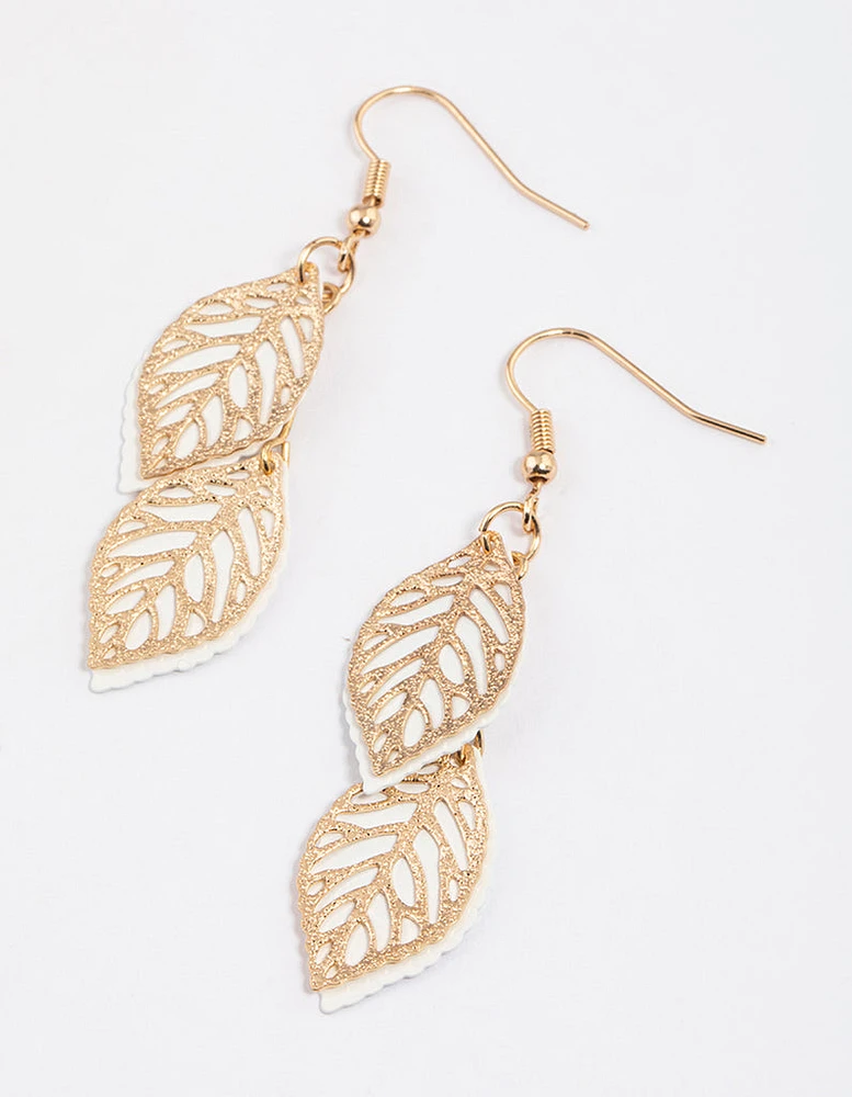 White Filigree Coated Petal Drop Earrings