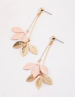 Pink Multi Leaf Stick Drop Earrings