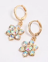 Gold Diamante Flower Huggie Earrings