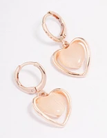 Rose Gold Cats Eye Heart Huggie Earrings