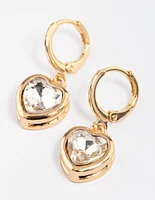 Gold Diamante Encased Heart Huggie Earrings