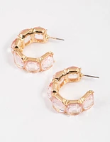 Gold Square Crystal Mini Hoop Earrings