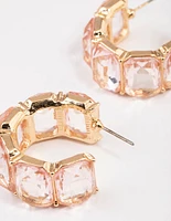 Gold Square Crystal Mini Hoop Earrings