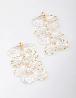 Gold Pearlised Petal Drop Earrings