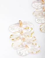 Gold Pearlised Petal Drop Earrings