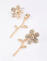 Gold Diamante Flower Sandwich Drop Earrings