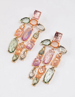 Gold Statement Mixed Jewel Drop Earrings