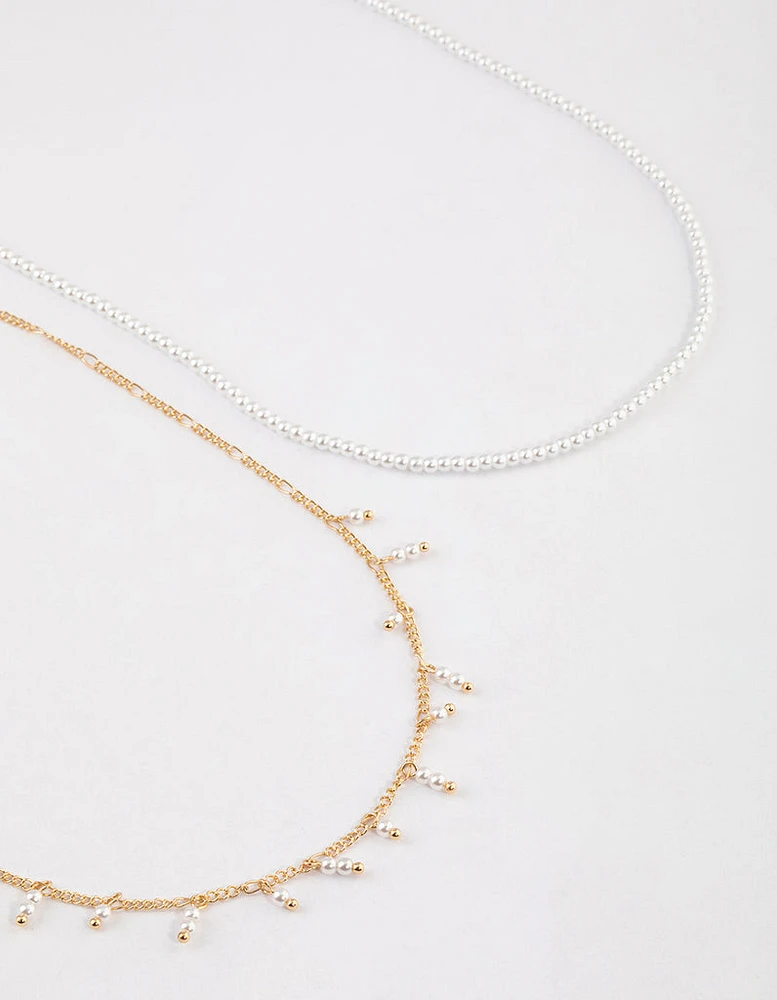 Gold Flower Pearl Layered Necklace