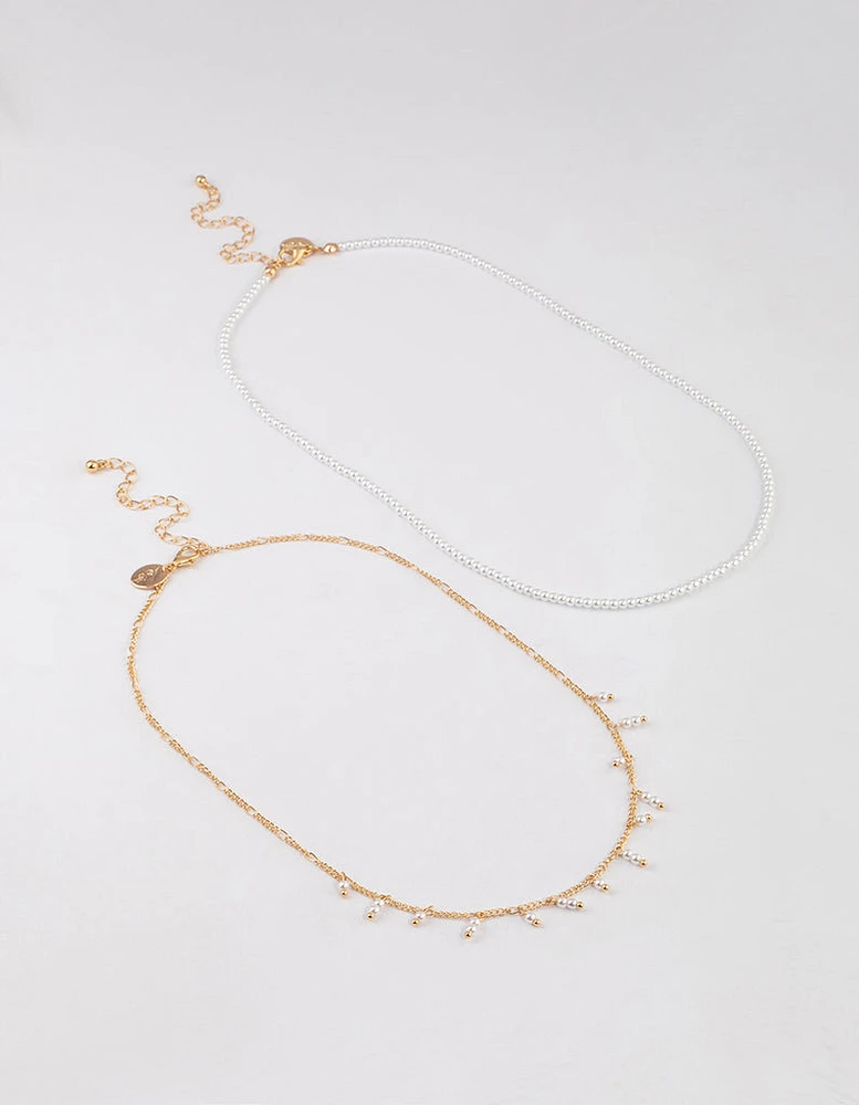 Gold Flower Pearl Layered Necklace