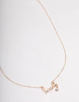 Rose Gold Pearl & Diamante Love Necklace