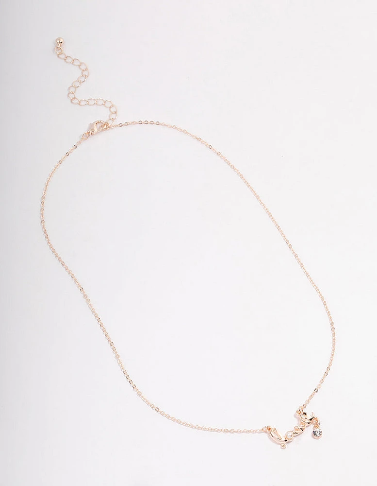 Rose Gold Pearl & Diamante Love Necklace