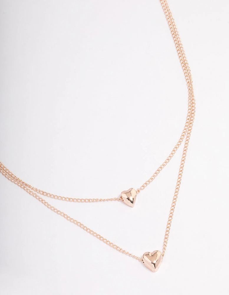 Rose Gold Heart Double Row Necklace