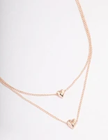 Rose Gold Heart Double Row Necklace