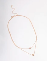 Rose Gold Heart Double Row Necklace