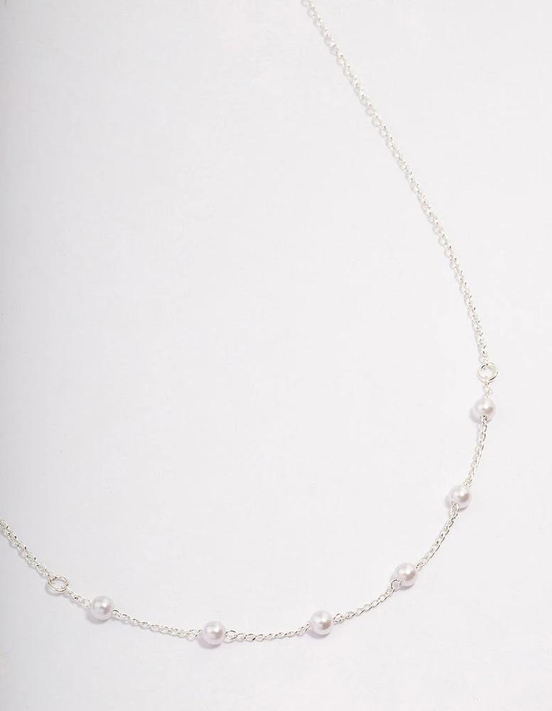 Silver Dainty Pearl Station Necklace