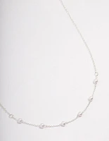 Silver Dainty Pearl Station Necklace